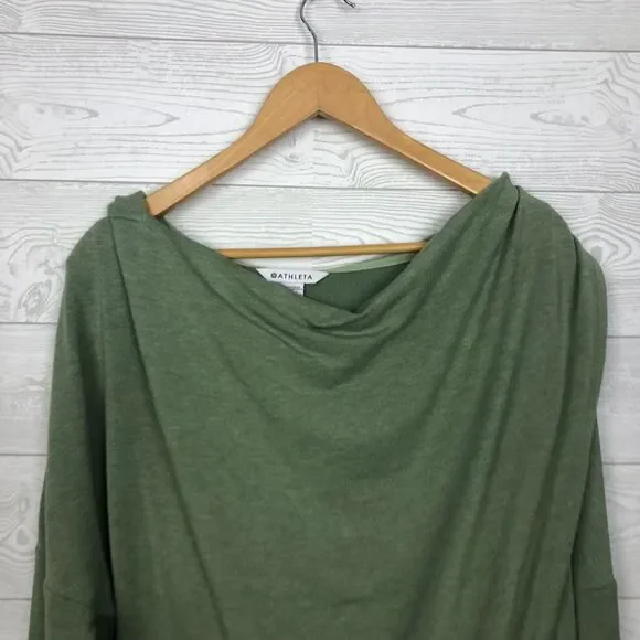 Athleta Women's Large Purana Wrap Sweatshirt Eucalyptus Olive Hooded Long Sleeve - Picture 3 of 8
